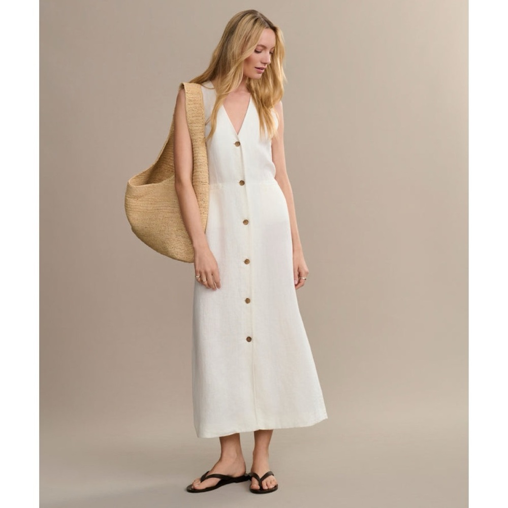 Jenni Kayne Callan Dress (Sz XS) Sleeveless Button-Up Linen Midi Ivory - Picture 1 of 13